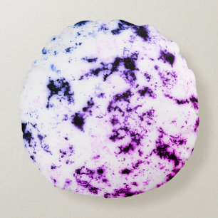 White Black Blue Purple Pink Marble Paint Splash Round Cushion