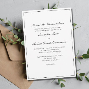 White Black Border Classic Formal Elegant Wedding  Invitation