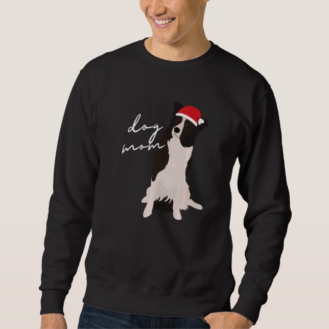 White & Black Border Collie Dog Mom Christmas Sweatshirt (Front)
