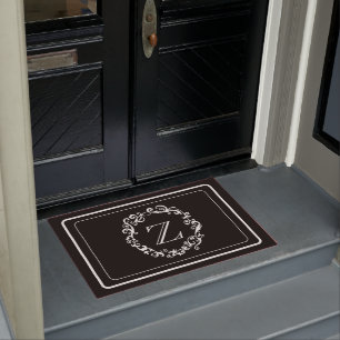 White Black Border Design Monogram Letter Doormat