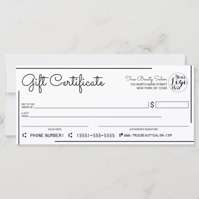 White Black Border Logo Check Gift Certificate (Front)