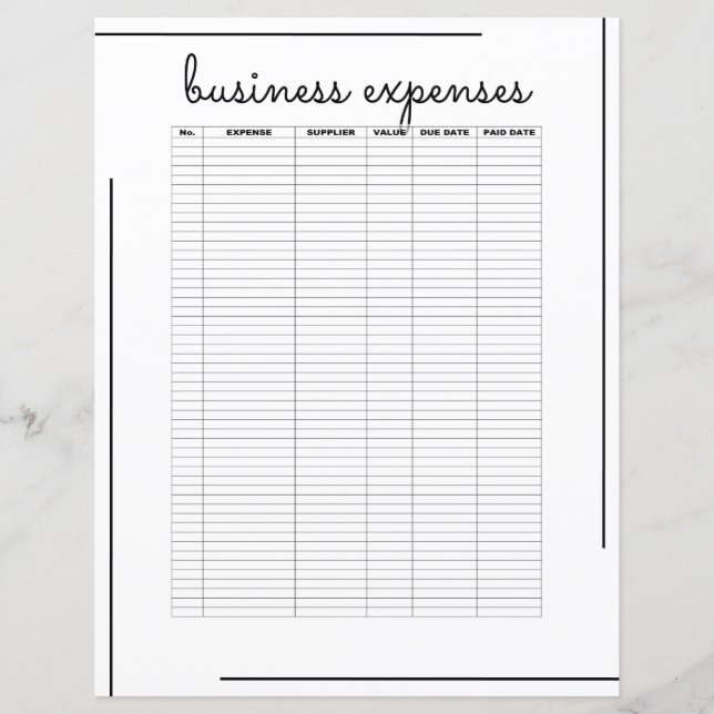 White Black Border Script Logo Business Expenses (Front)