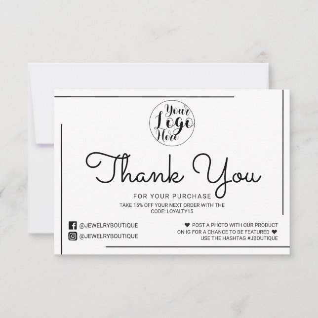 White Black Border Script Logo Customer Thank You Card (Front)