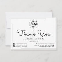 White Black Border Script Logo Customer Thank You