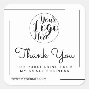 White Black Border Script Logo Customer Thank You Square Sticker