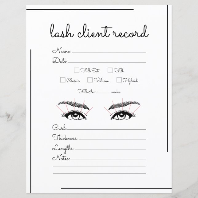 White Black Border Script Logo Lash Client Record (Front)