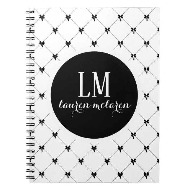 White & Black Bow Monogram Notebook (Front)