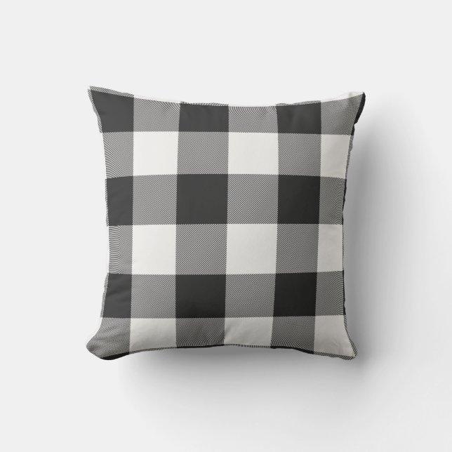 White Black Buffalo Check Plaid Pattern Cushion (Front)