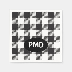 White Black Buffalo Plaid Monogram Initials Napkin