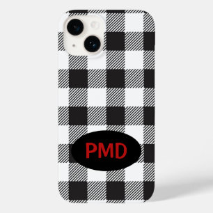 White Black Buffalo Plaid Monogram Personalised Case-Mate iPhone 14 Case