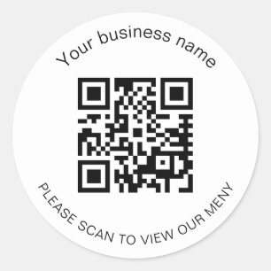 White black business bar restaurant menu qr code  classic round sticker