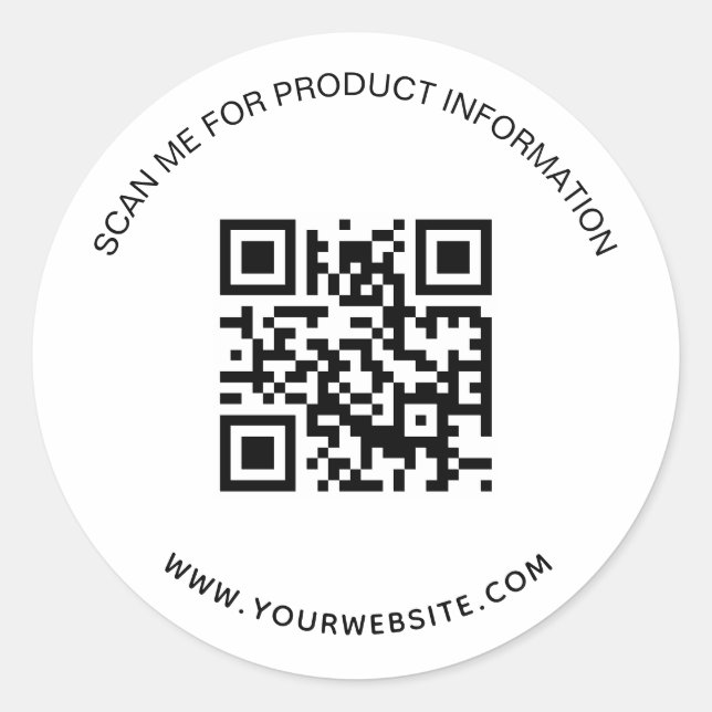 White black business information qr code classic round sticker (Front)