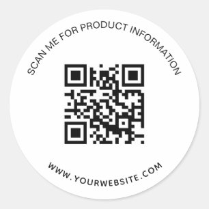 White black business information qr code classic round sticker
