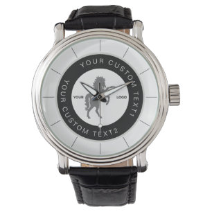 White & Black Business logo Custom branded  Watch