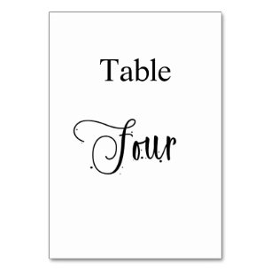 White Black calligraphy table four 4 elegant Table Number