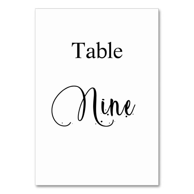 White Black calligraphy table nine 9 Number (Front)