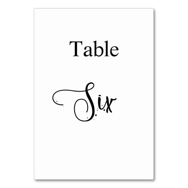 White black calligraphy table six 6 table number (Front)