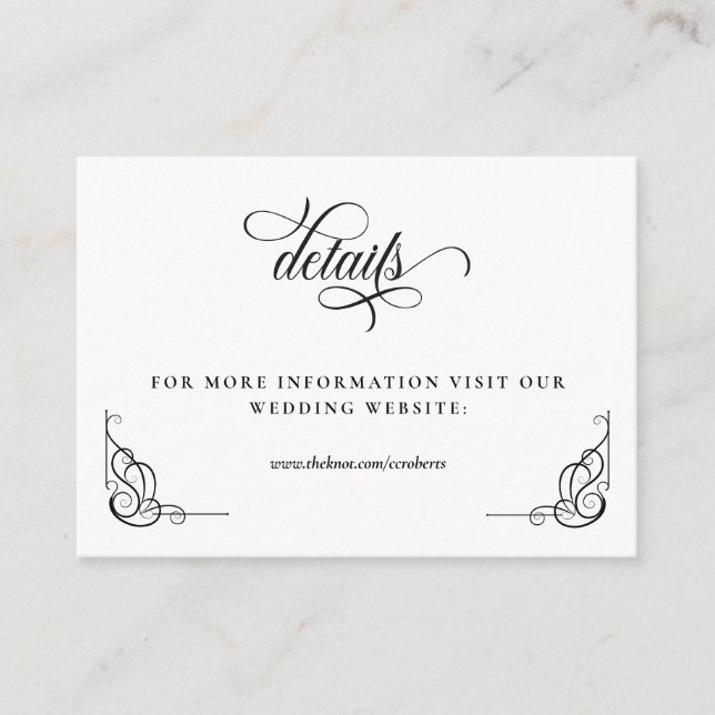 White & Black Calligraphy Wedding Details Enclosure Card (Front)