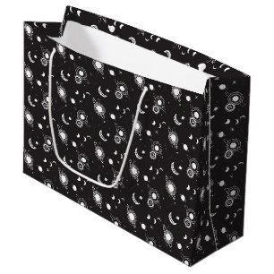 White black celestial sun moon galaxy pattern large gift bag