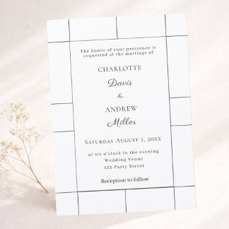 White black checked modern Wedding Invitation