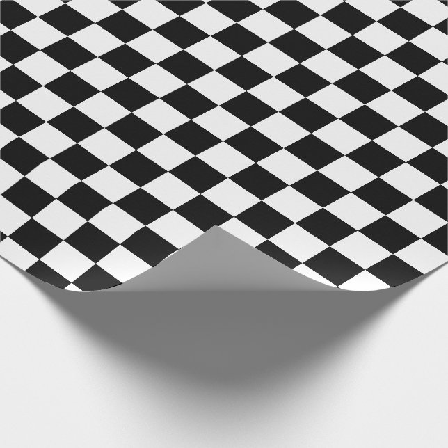 White & [Black] Checker Checkerboard Checkers Wrapping Paper (Corner)