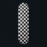 White & Black Checkers & Name or Text Skateboard<br><div class="desc">Stand out with this diamond white and black checkers print skateboard.  Complete with your name or text in your choice of red,  blue,  pink,  yellow,  and purple colours.  These checkers are not made to even square sizes.</div>