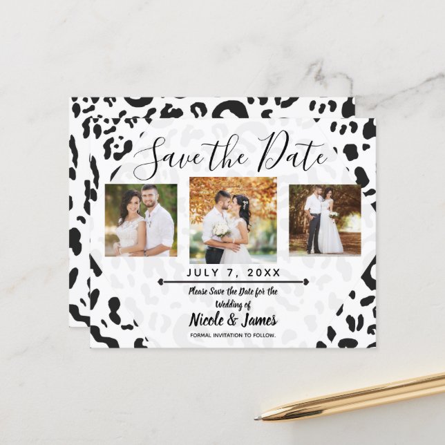 White & Black Cheetah Leopard Save the Date (Front/Back In Situ)