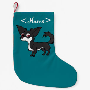 White & Black Chihuahua with Long Hair Small Christmas Stocking