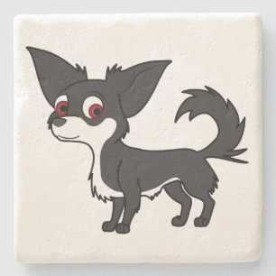 White & Black Chihuahua with Long Hair Stone Coaster