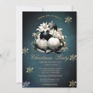 White Black Christmas Balls, Snowflakes Company  Invitation