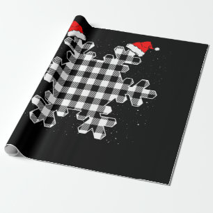 White & Black Christmas Buffalo Plaid Snowflakes Wrapping Paper