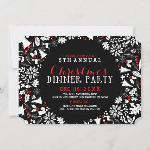 White & Black Christmas Wreath Party Invitation