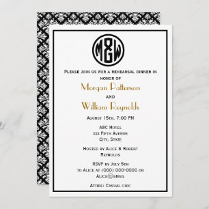 White Black Circle Monogram Font DIY BG Invitation