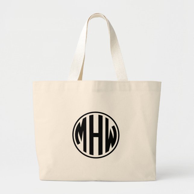 White Black Circle Monogram Font DIY BG Large Tote Bag (Front)