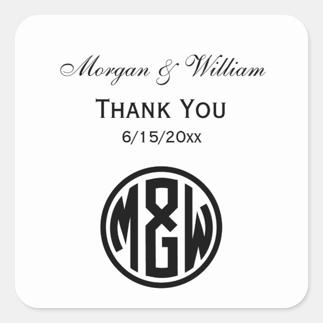 White Black Circle Monogram Font DIY BG Square Sticker (Front)