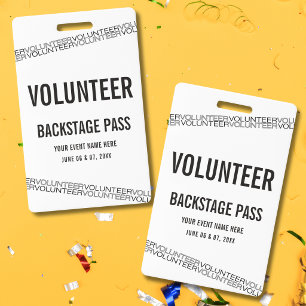 White Black Concert Volunteer All Access Pass  ID Badge