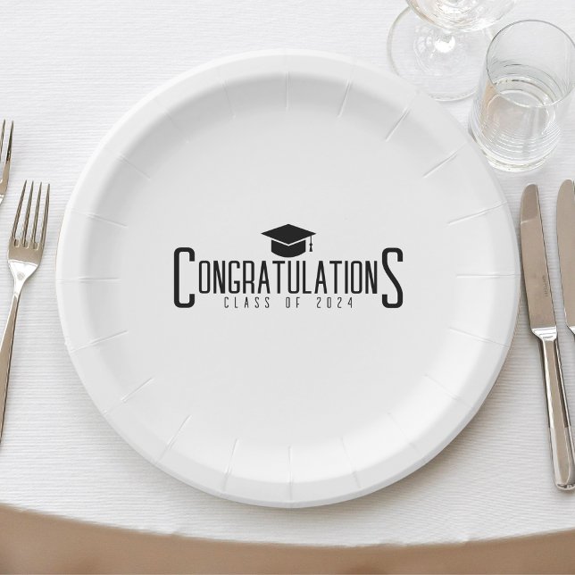 White & Black Congratulations Class Of Graduation Paper Plate (White & Black Congratulations Class Of Graduation Paper Plates)