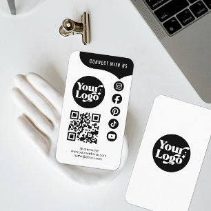 White Black Connect With Us QR Code 5 Social Media Business Card