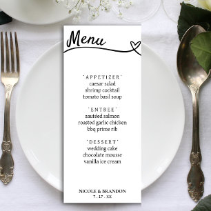 White & Black Couple Heart Wedding Reception Menu