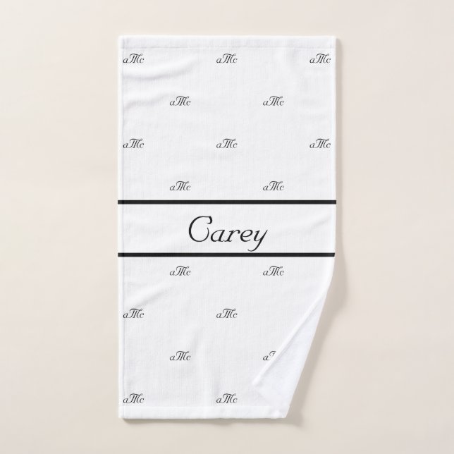 White black couples monogram pattern name script hand towel (Hand Towel)