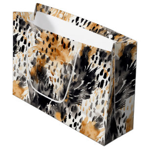 White Black Cream Leopard Animal Floral Birthday Large Gift Bag