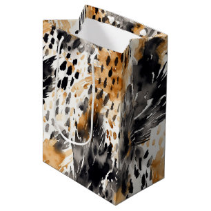 White Black Cream Leopard Animal Floral Birthday Medium Gift Bag