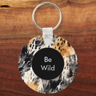 White Black Cream Leopard Animal Key Ring