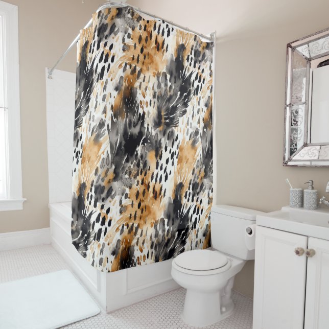 White Black Cream Leopard Animal  Shower Curtain (In Situ)