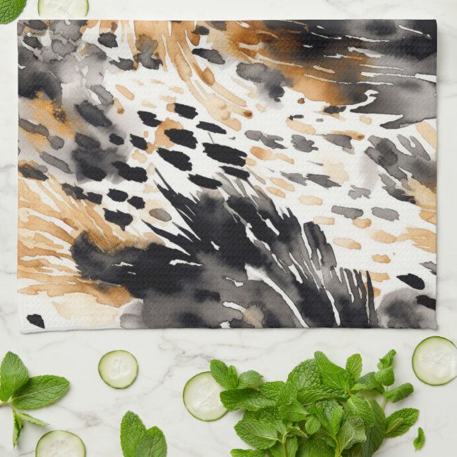 White Black Cream Leopard Animal   Tea Towel (Folded)