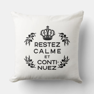 white black crest French Keep Calm and Carry On Cushion