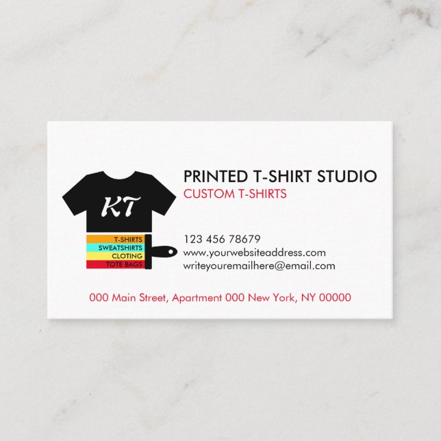 White Black Custom T-Shirts Clothing Business Card (Front)
