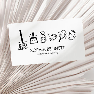 White Black Cute Cleaning Tools Custom Business Card