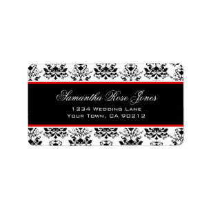 White & Black Damask Red Accent Elegant Address Label