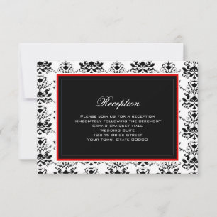 White & Black Damask Red Accent Reception Card